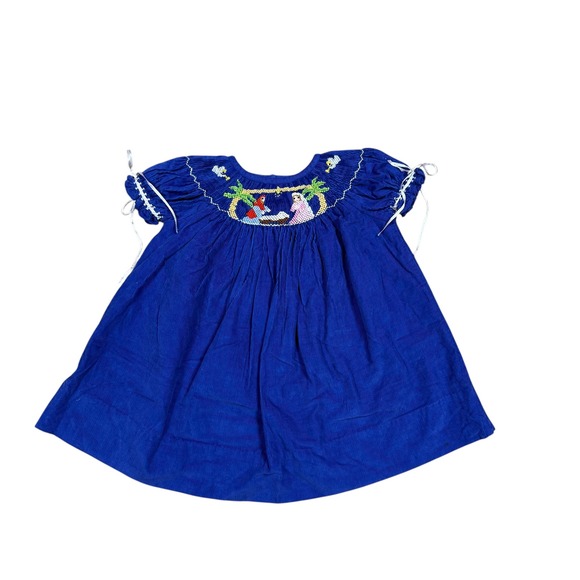 Classic Whimsy Baby Girls Royal Blue Corduroy Smocked Nativity Scene Dress 9M - Picture 2 of 8